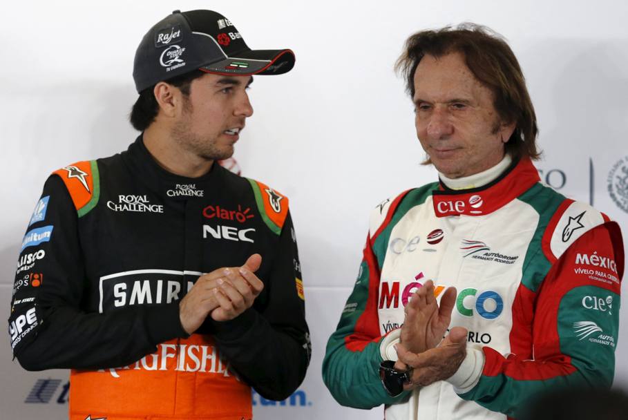 Sergio Perez e Emerson Fittipaldi all&#39;inaugurazione. Reuters
